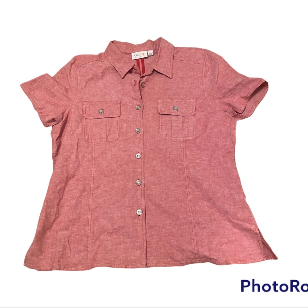 Denim & Co red chambray button up top